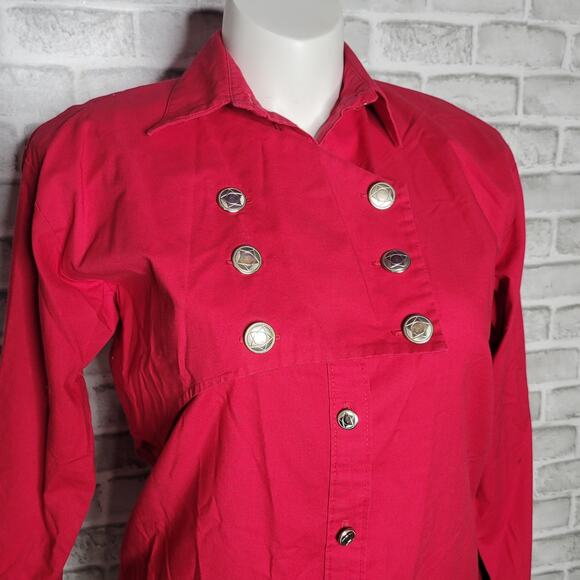 Vintage Wagon Wheels Western Red Button up - Picture 2 of 6